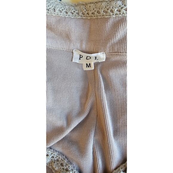 POL Oversized Gauze Lace Trim‎ Button Front Shirt Women Size M Cream Long Sleeve - Picture 4 of 4